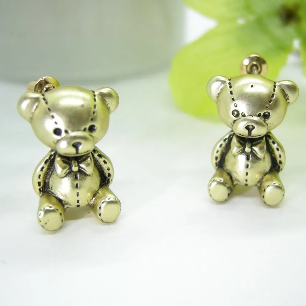 Brass Teddy Bear Stud Earrings - Picture 1 of 1